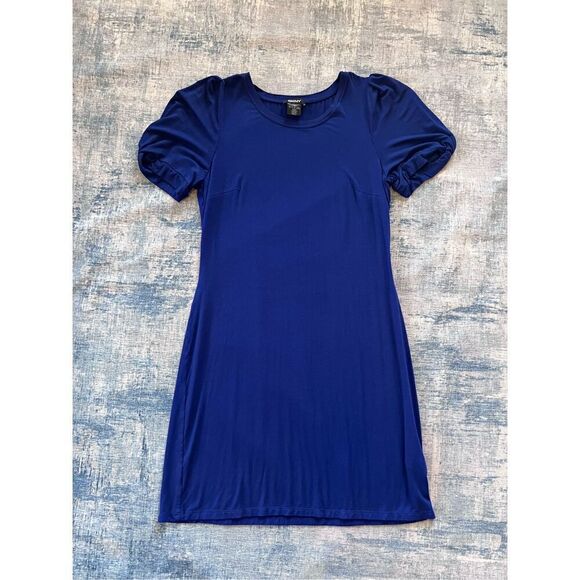 DKNY Blue Stretch Crew Neck Short Sleeve Tee Shirt Sheath Dress Large - Picture 1 of 8